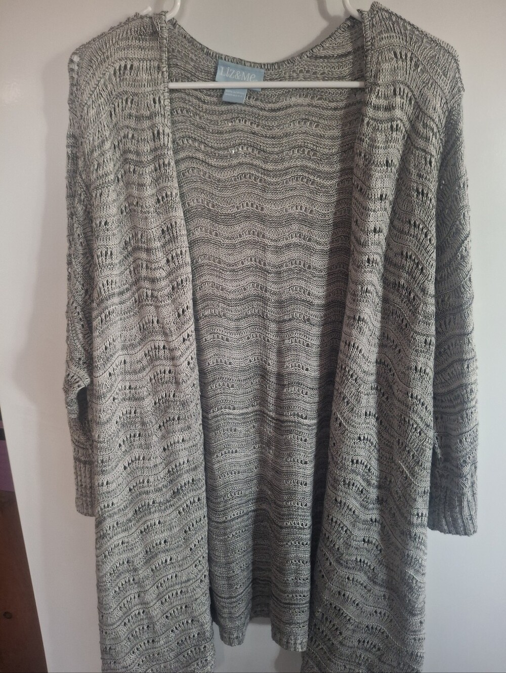 Liz & Me Heather Gray Open-Front Knit Cardigan